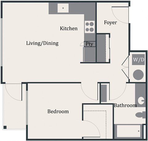 Floor plan for 1 bed, 1 bath, 619 sqft